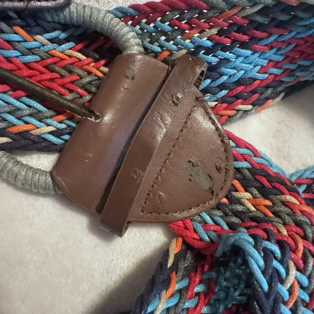 Vintage Womens Braided Belt Woven Turquoise Red Grey Colorful Sz L Wide Western‎